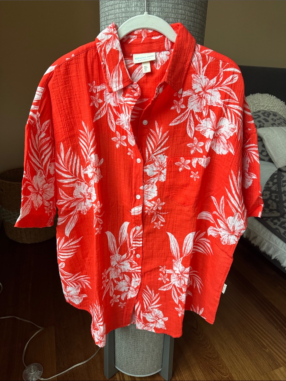 Women’s Red Floral Button-Down Shirt by Caribbean Joe - Relaxed Fit